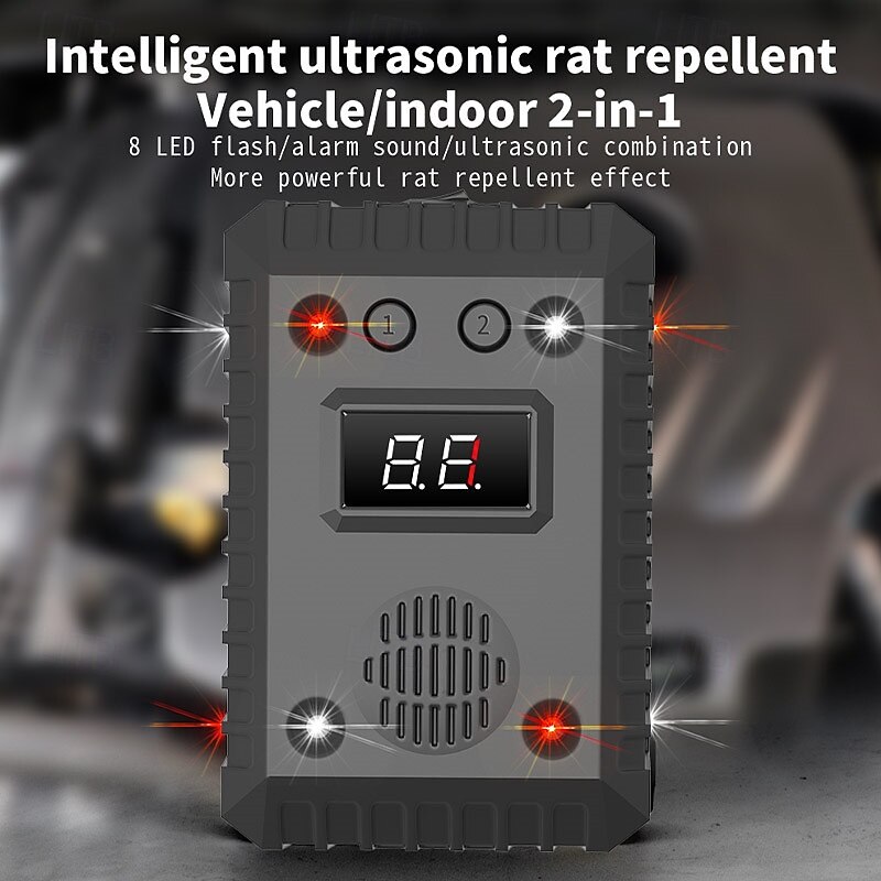 Ultrasonic Car Mouse Repeller – High-Power Mouse Deterrent with LED Red & White Flash, Battery-Free Installation
