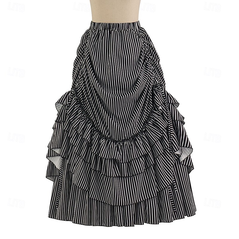 Retro Vintage Punk & Gothic Medieval Skirt Goth Girl Flounced Stripes Fancy Dress Women's Fantasy Steampunk Masquerade Casual Daily Adults' Skirt2