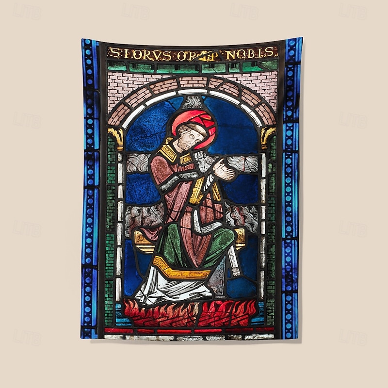 Medieval Tapestry Middle Age Tapestry Gothic Art Wall Art Large Tapestry Mural Decor Photograph Backdrop Blanket Curtain Home Bedroom Living Room Decoration Martyrdom of Saint Lawrence2