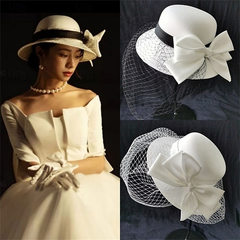 Hats Polyester Sun Hat Holiday Tea Party Horse Race Cocktail Elegant Vintage Cute With Bowknot Headpiece Headwear2