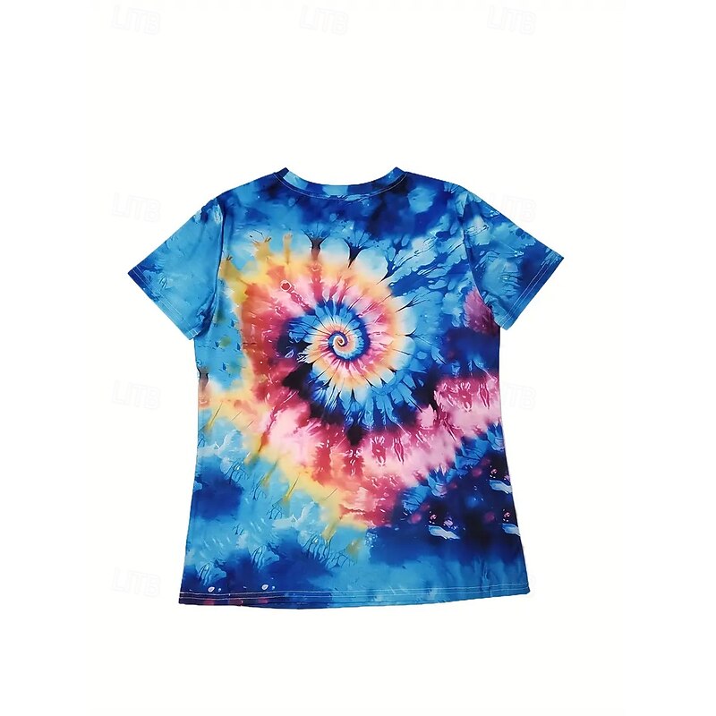 Women's T Shirt Summer Tops Graphic Tie Dye Classic Casual Short Sleeve Crew Neck Crop Tops Daily Weekend Print Rainbow Summer Spring Fall4