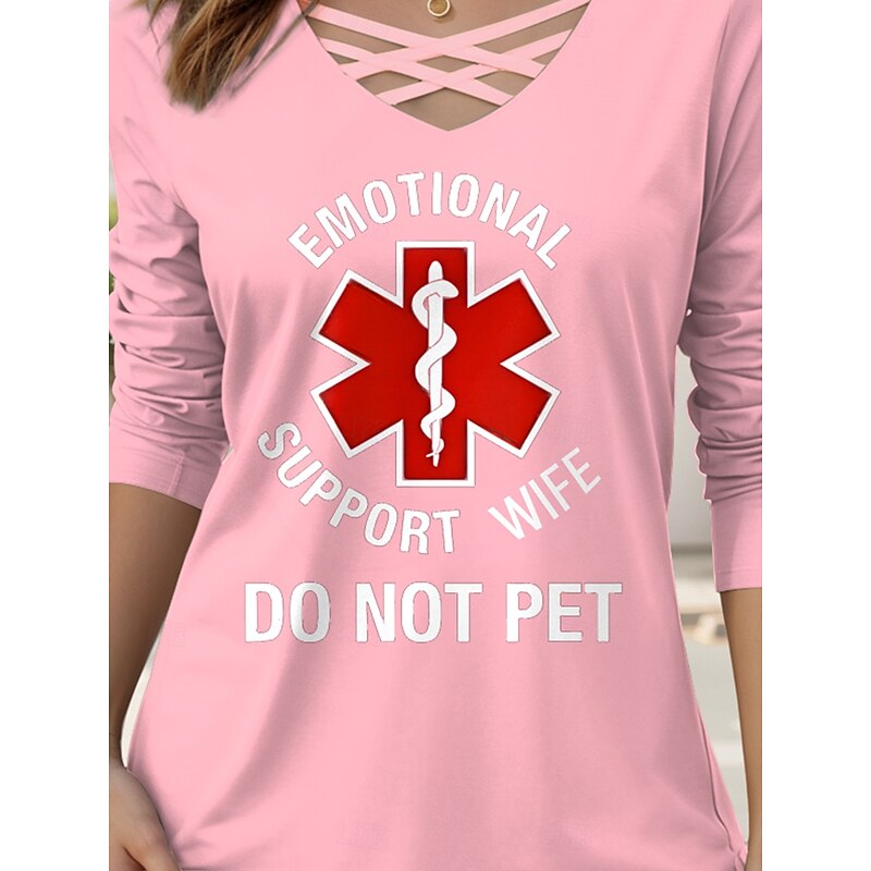 Women's T Shirt Graphic Letter Casual Long Sleeve V Neck Regular Tops Daily Cut Out Print Black Pink Green Spring Fall3