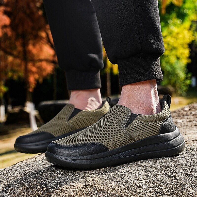 Men's Modern Slip-On Sneakers, Grey Mesh with Elastic Goring, Stylish and Comfortable Urban Shoes4