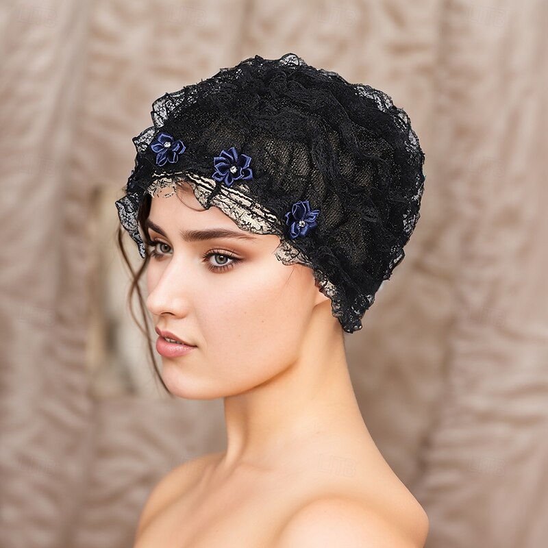 Headwear Tulle Polyester / Cotton Blend Floppy Hat Turbans Casual Holiday Cute With Lace Flower Headpiece Headwear2