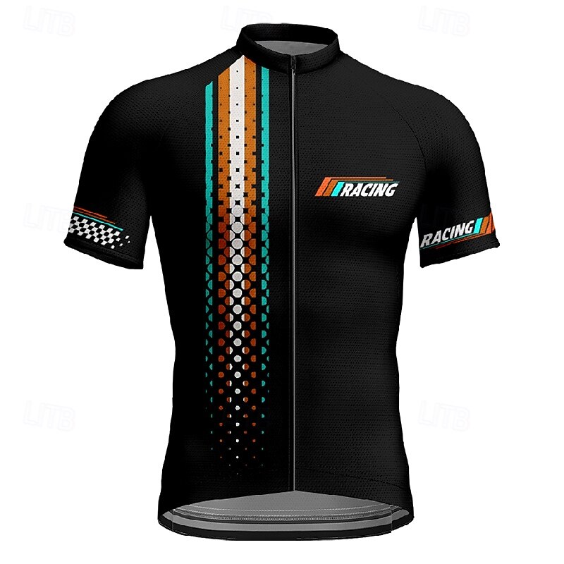 Men's Cycling Jersey Geometric Letter & Number Short Sleeve Bike Tee Tshirt Jersey with 3 Rear Pockets Mountain Bike MTB Quick Dry Anatomic Design Wicking Breathable Sports Forest Green Black Yellow