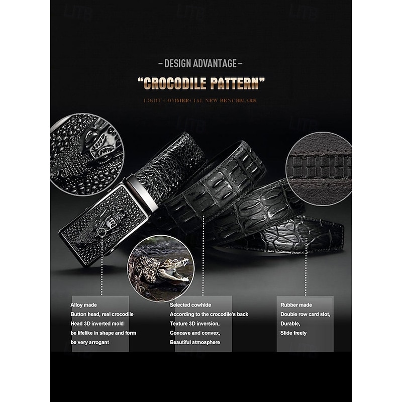 Men's Crocodile Leather Belt - Luxury Animal Pattern Dress Belts for Business, Formal Events and Gifts4