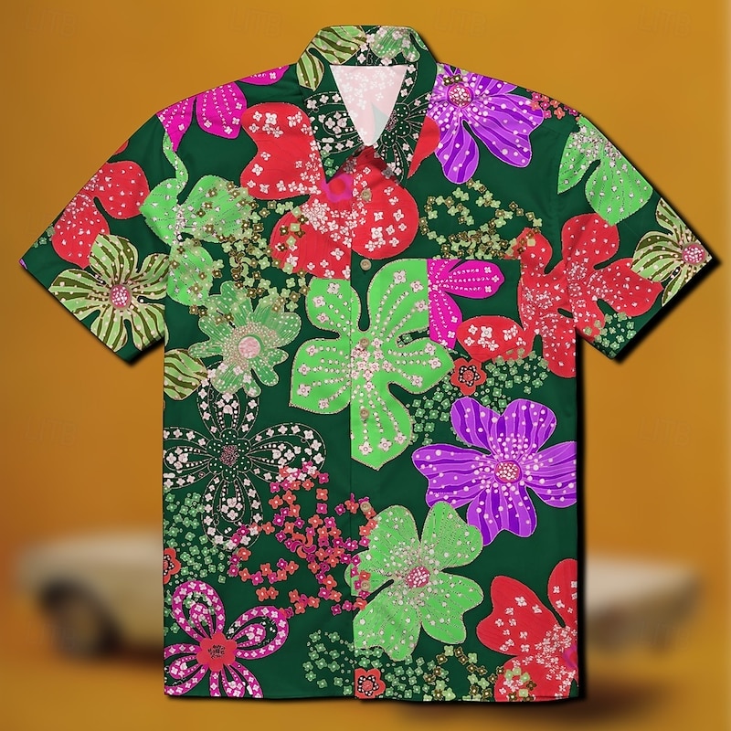 Retro Vintage 1970s Shirt Aloha Shirt Hippie Disco Floral Fancy Dress Men's Masquerade Vacation Party Pride Parade Adults' Shirt2