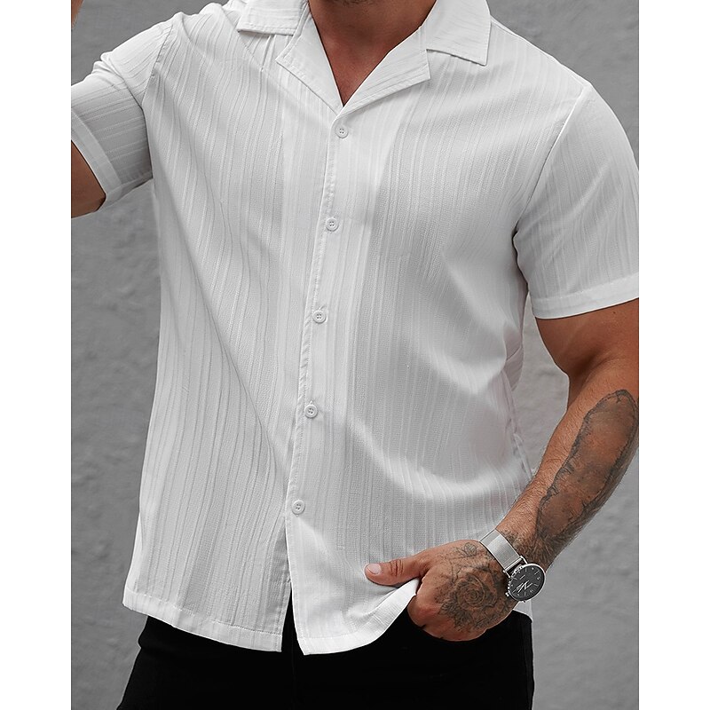 Men's Shirt Summer Shirt Casual Shirt Beach Shirt Button Up Shirt White Short Sleeve Plain Shirt Collar Vacation Hawaiian Clothing Apparel Polyester Fashion Casual Comfortable4