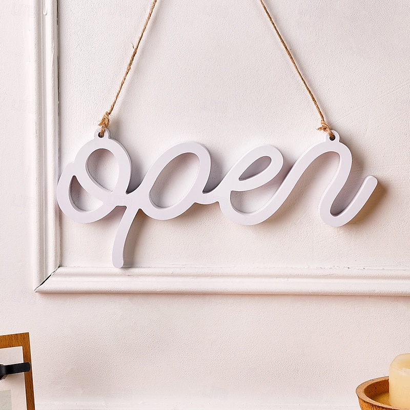 White "OPEN" Letter Hanging Sign, Lightweight PVC Wall Decor, Warm and Inviting Entryway Decoration, Freestanding or Wall-Mounted Plaque for Home, Shop, Café, and Business Display2