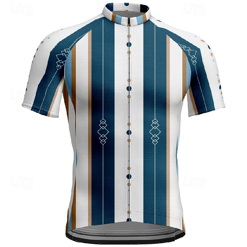 Men's Cycling Jersey Geometric Argyle Short Sleeve Bike Tee Tshirt Jersey with 3 Rear Pockets Mountain Bike MTB Quick Dry Anatomic Design Wicking Breathable Sports Red Navy Blue Blue Clothing Apparel