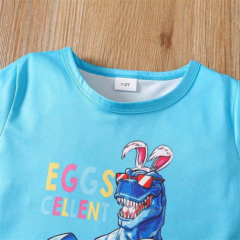 2 Pieces Kids Boys Easter Suit T-shirt & Shorts Clothing Set Outfit Dinosaur Short Sleeve Crewneck Set Outdoor Sports Fashion Summer 4 years+ Sky Blue4