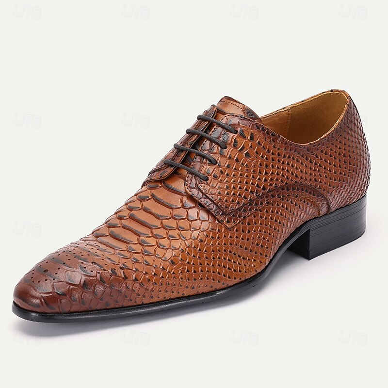 Men's Elegant Python Skin Leather Lace-Up Oxfords - Perfect for Kentucky Derby and Formal Occasions2