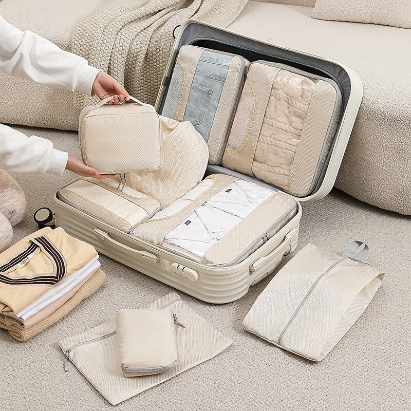 Compression Packing Cubes for Travel, Luggage Organizer Set with Transparent Design, Toiletry, Cosmetic, Digital Accessories, Clothes & Shoes Storage Bags, Space Savers