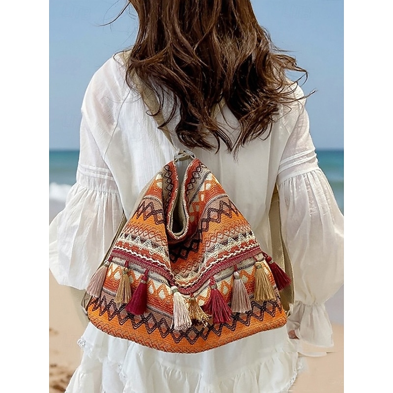 Women's Bohemian Ethnic Embroidery Tassel Shoulder Bag - Multiple carrying methods, can be used as a backpack, suitable for casual travel, festivals and daily wear2