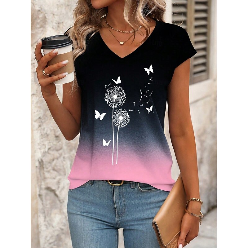 Women's Camisole Tank Top Ombre Floral Graphic Stylish Casual Sleeveless V Neck Regular Tops Daily Print Pink Blue Summer