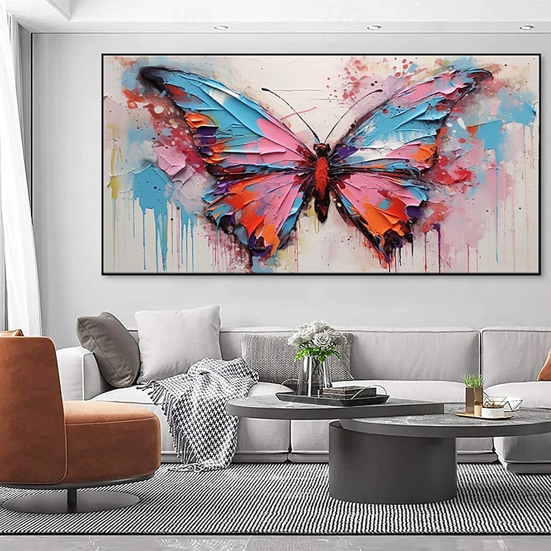 Handmade Oil Painting Canvas Wall Art Decoration Modern Abstract Texture Knife Drawing colorful Butterflie for Living Room Home Decor Rolled Frameless Unstretched Painting4