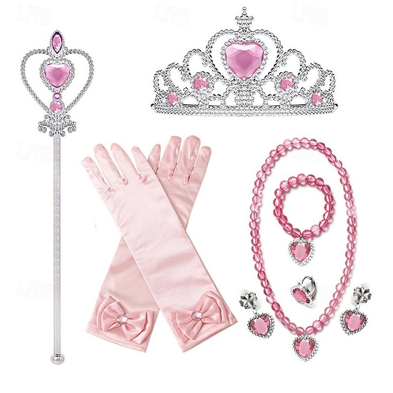 Kids Girls' Princess Dress Up Set Gloves Necklace Jewelry Set Tiara Princess Sweet Party Birthday Heart Pink Blue