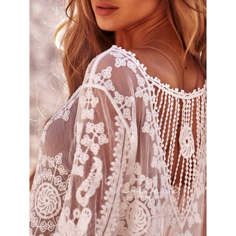 Women's Swimsuits Cover Up Swim Dress Swimsuit Lace Patchwork Vacation Beach Wear Solid Color V Neck Long Sleeve Bathing Suits4