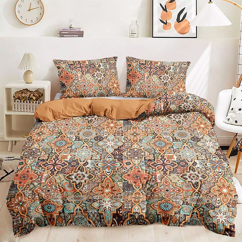 Mandala Bohemian Duvet Cover Full Size Bedding Set Cotton Bed Sets Quilt Cover Soft Lightweight Comforter Cover with 2 Pillowcases for Summer Spring Vintage Ethnic