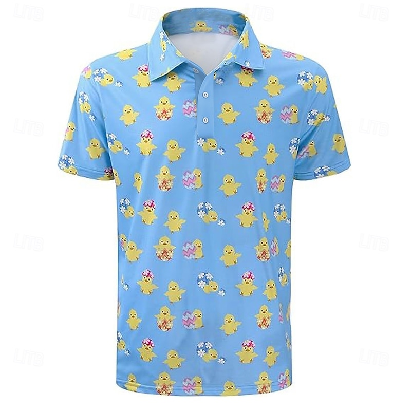 Easter Men's Chick Polo Short Sleeve Polo Shirts Collared Shirts Vintage Casual Outdoor Daily Wear Festival Outfit 3D Print Summer Spring Fall Blue