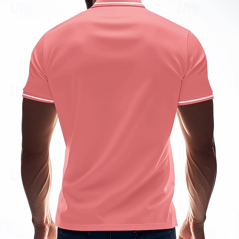 Men's Golf Shirt Golf Polos Shirts Work Casual Lapel Short Sleeve Basic Modern Plain Patchwork Buttons Summer Regular Fit Black White Pink Red Navy Blue Emerald Green Golf Shirt3