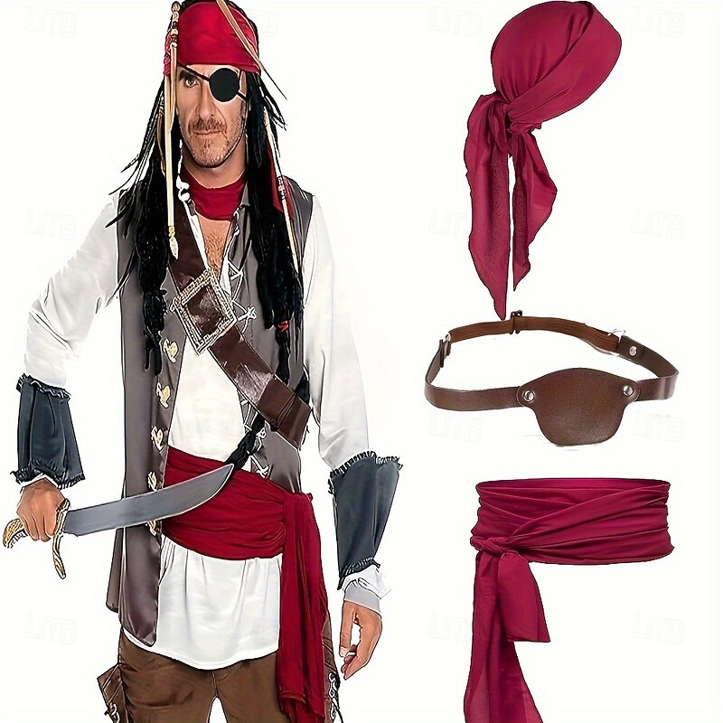 Retro Vintage Medieval Renaissance Waist Belt Headwraps Eye Patch Fancy Dress Men's Women's Unisex Halloween Carnival Performance LARP Adults' Belt Headwear Eye Patch2