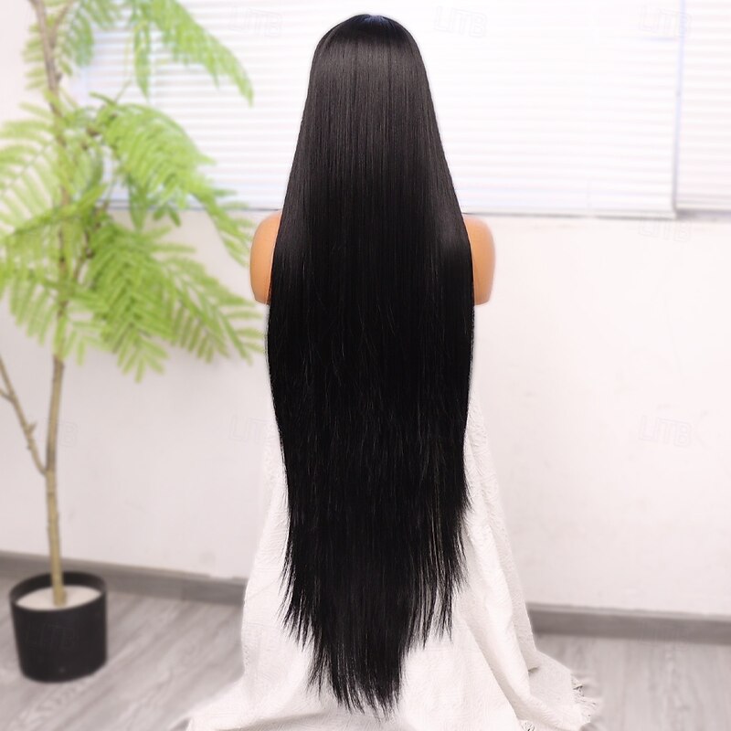 Synthetic Lace Wig Straight Style 38 inch Black Middle Part 13x4x1 T Part Lace Front Wig Women's Wig Black4