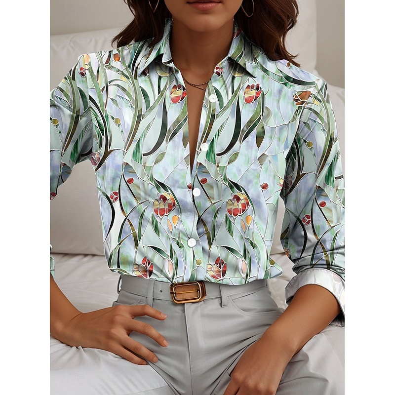 Women's Shirt Button Down Tunic Shirt Collar Long Sleeve Floral Casual Regular Tops Work Daily s Print Pink Red Blue Green Spring Fall Winter3