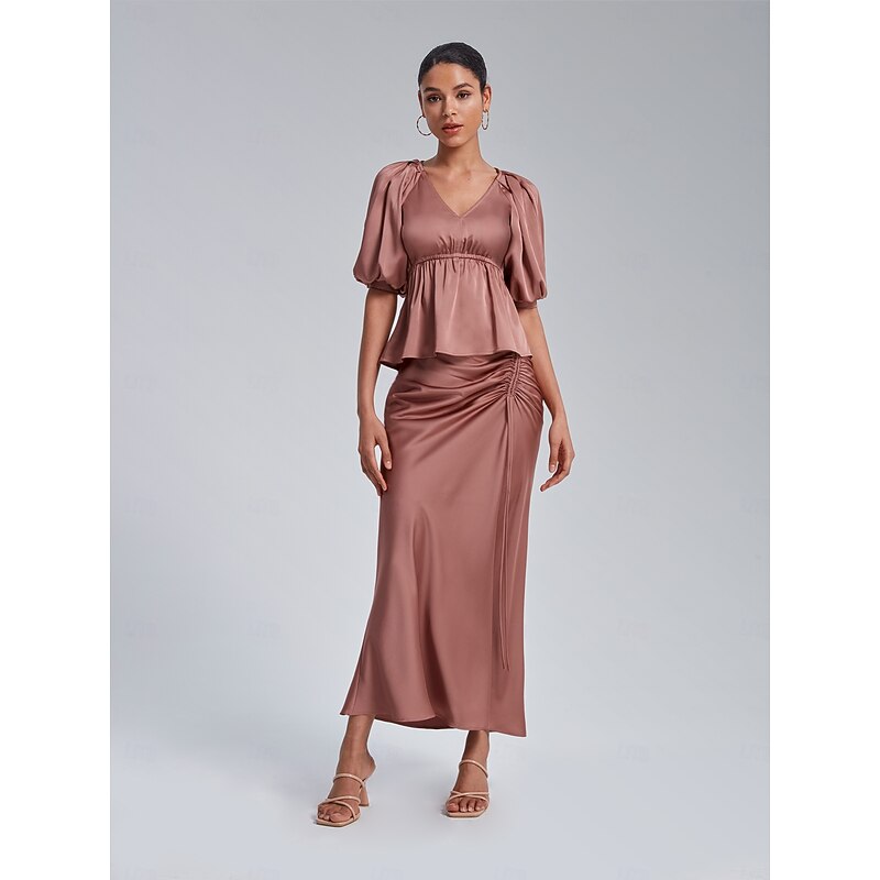 Elegant Satin Top and Skirt Set3