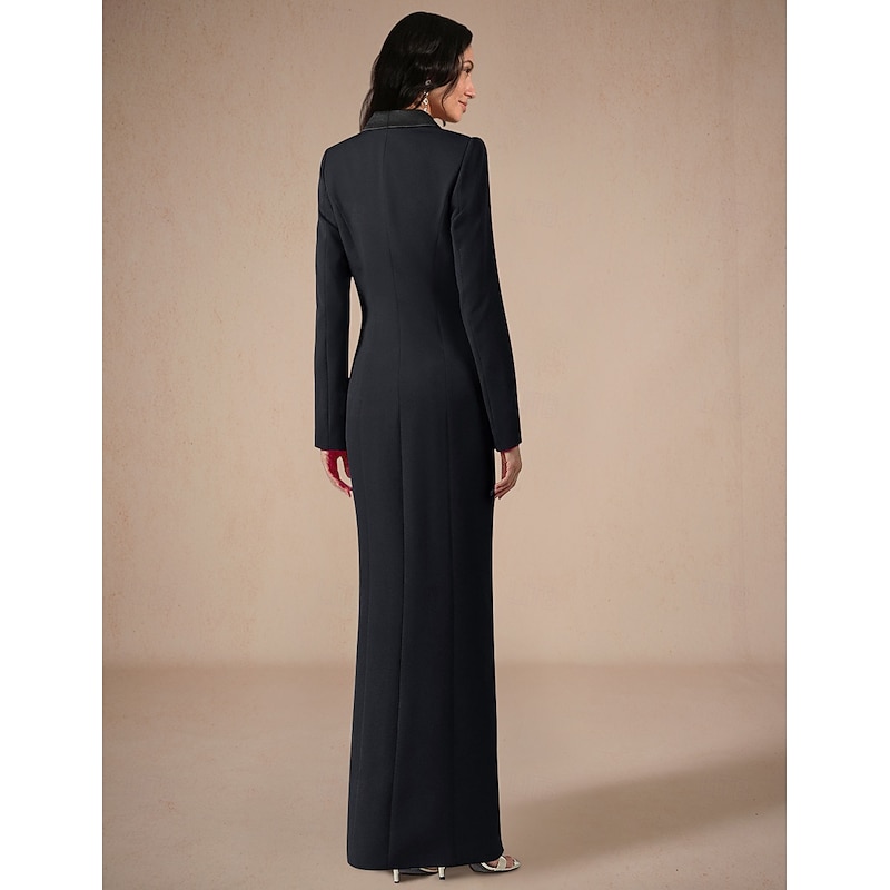 Tuxedo Dress Mermaid / Trumpet Mermaid Wedding Guest Satin Elegant Long Sleeve Floor Length Split Thigh Notch lapel collar Double Breasted2