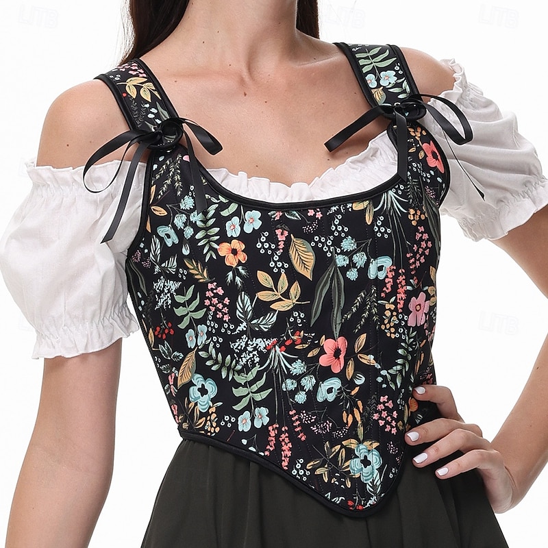 Retro Vintage Medieval Renaissance Corset Vest Bustier Viking Lace up Floral Fancy Dress Women's Celtic Fantasy Halloween Carnival Masquerade Vacation Casual Daily LARP Adults' Vest4