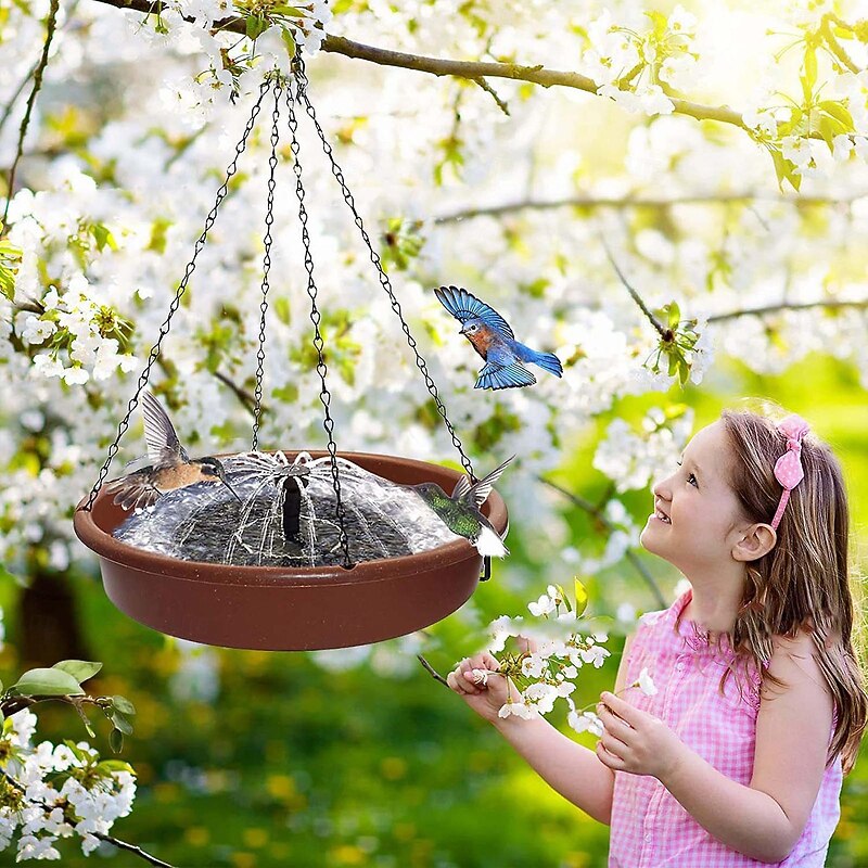 Hanging Bird Feeder with Fountain, Outdoor Solar Bird Bath, Floating Water Feature for Garden, Yard, Patio Decor2