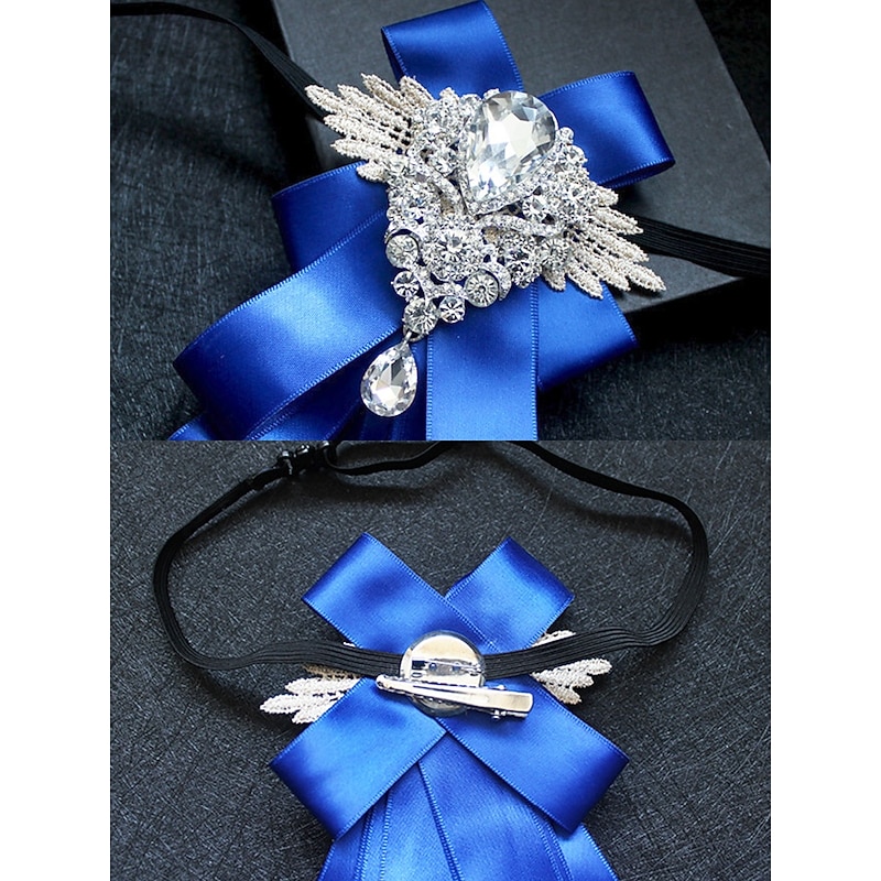 Men's Luxury Crystal Brooch Bow Tie - Elegant Ribbon Pin with Rhinestone Decoration, Formal Wedding and Party Accessories4