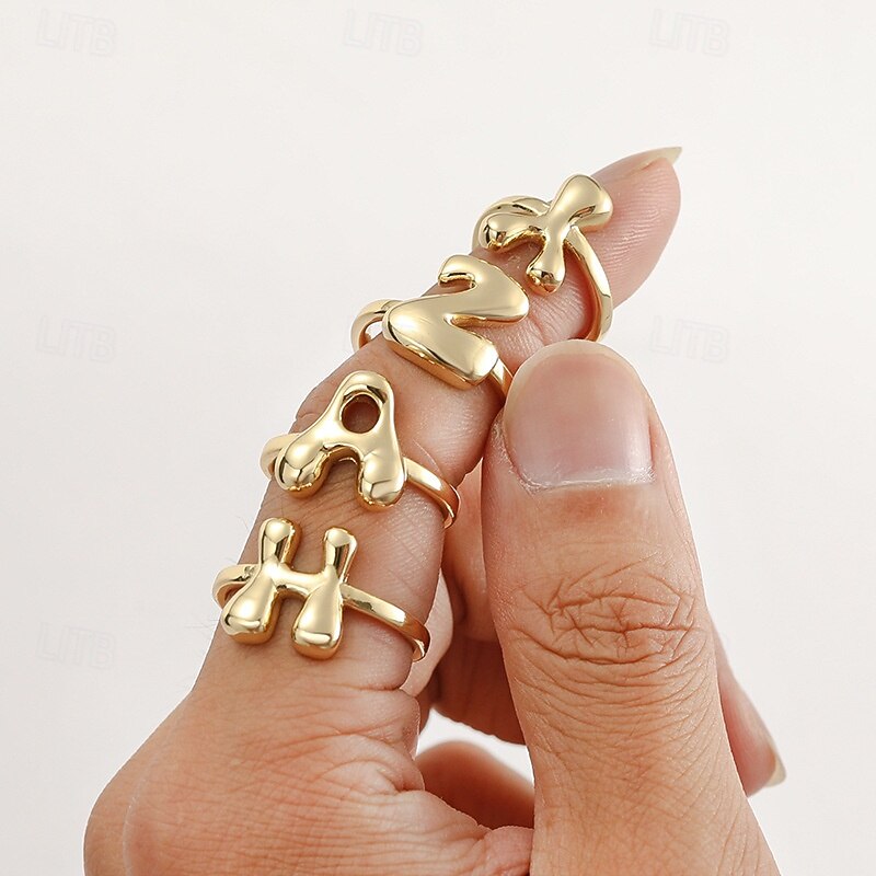 Personalized Letter Ring, Gift for Mom, 18K Gold Plated Adjustable Alphabet Ring, Smooth Finish, Open Band Initial Ring, Stylish Jewelry for Women4
