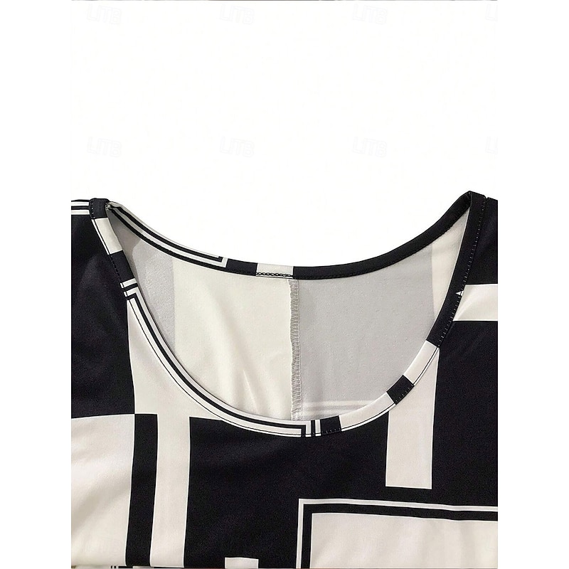 Women's Mini Dress A Line Dress Summer Dress Off The Shoulder Dress Vacation Casual Daily Loose Fit Graphic Geometric Sleeveless U Neck Black Summer3