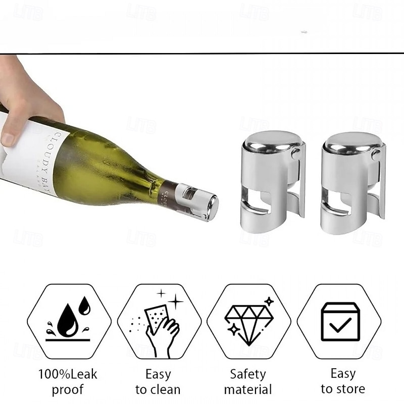 Stainless Steel Champagne Bottle Stopper Vacuum Sealed Sparkling Champagne Wine Bottle Saver Stopper Cap Bottle Opener Bar Tool Portable Stainless Latches Champagne Sparkling Wine Bottle Stopper4