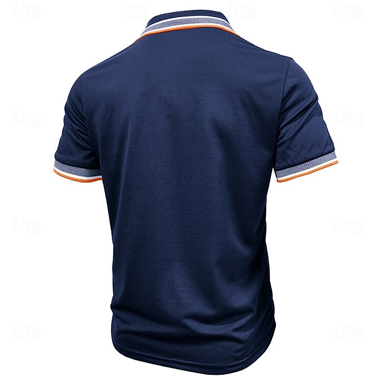 Men's Golf Shirt Golf Polos Shirts Work Casual Lapel Short Sleeve Basic Modern Color Block Stripes Patchwork Buttons Spring & Summer Regular Fit Black White Navy Blue Khaki Light Grey Army Green Golf2