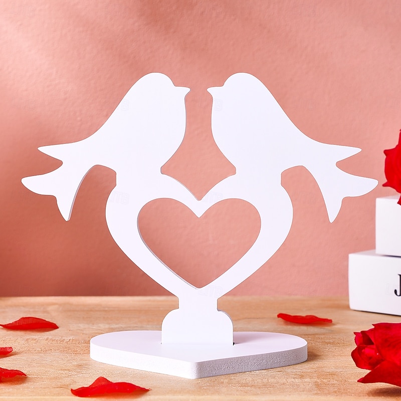 Romantic Love Bird Table Ornament – PVC Board Decorative Statue, Indoor Wedding Anniversary Decoration, Heartwarming Desk Figurine for Valentine's Day