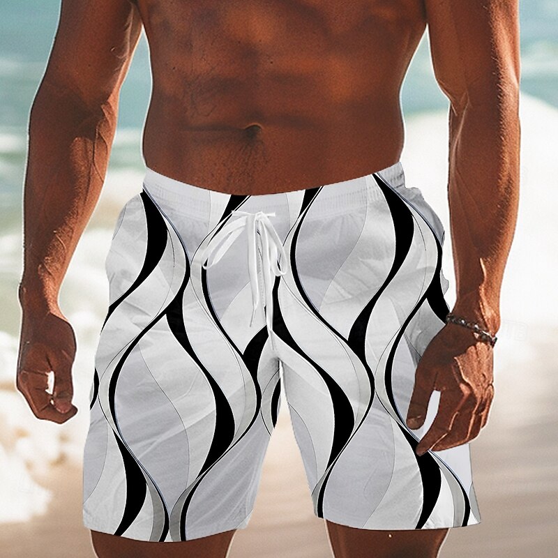 Men's Geometric Line Swim Trunks Swim Shorts Board Shorts Mid Waist Streetwear Hawaiian Vacation Drawstring Mesh Lining Elastic Waist Designer Clothing Apparel2