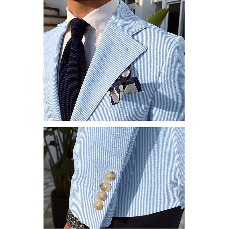 Men's Blazer Jacket Sport Coat Notch Collar Fashion Striped Blazer Pink Sky Blue Sage Standard Fit3
