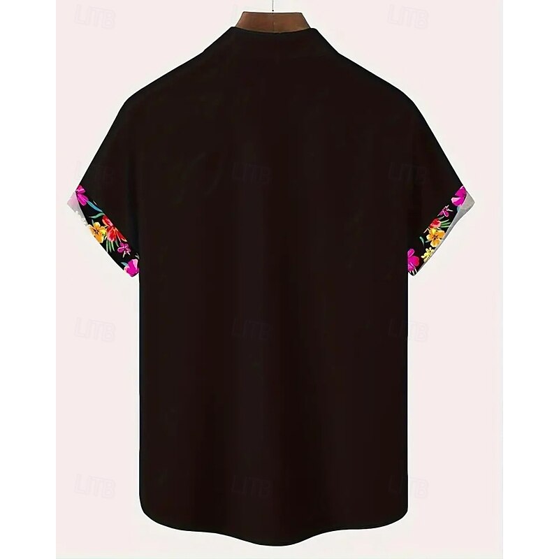 Men's Shirt Summer Shirt Casual Shirt Beach Shirt Button Up Shirt Black Navy Blue Green Short Sleeve Floral Print Shirt Collar Vacation Hawaiian Front Pocket Clothing Apparel Polyester Fashion Casual4