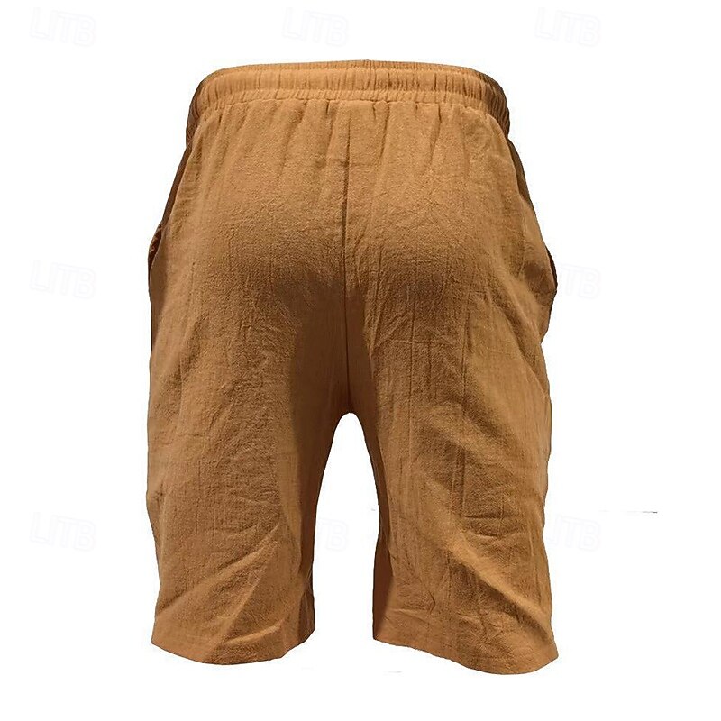 Men's Shorts Linen Shorts Summer Shorts Beach Shorts Drawstring Elastic Waist Front Pocket Plain Comfort Breathable Knee Length Outdoor Daily Holiday Vacation Fashion Black Navy Blue4