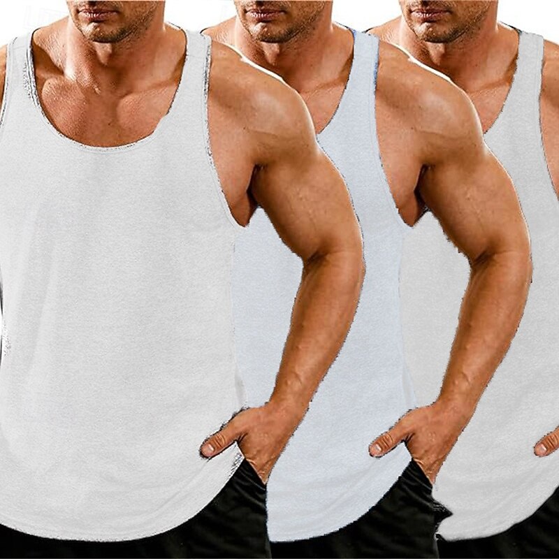 Men's Tank Top Vest Top Undershirt Sleeveless Shirt Sleeveless Crew Neck Summer Plain Fashion Designer Basic 3-Piece Vacation Street Going out Blue+White+Black Black+White+Gray Black Top Tee for Men4