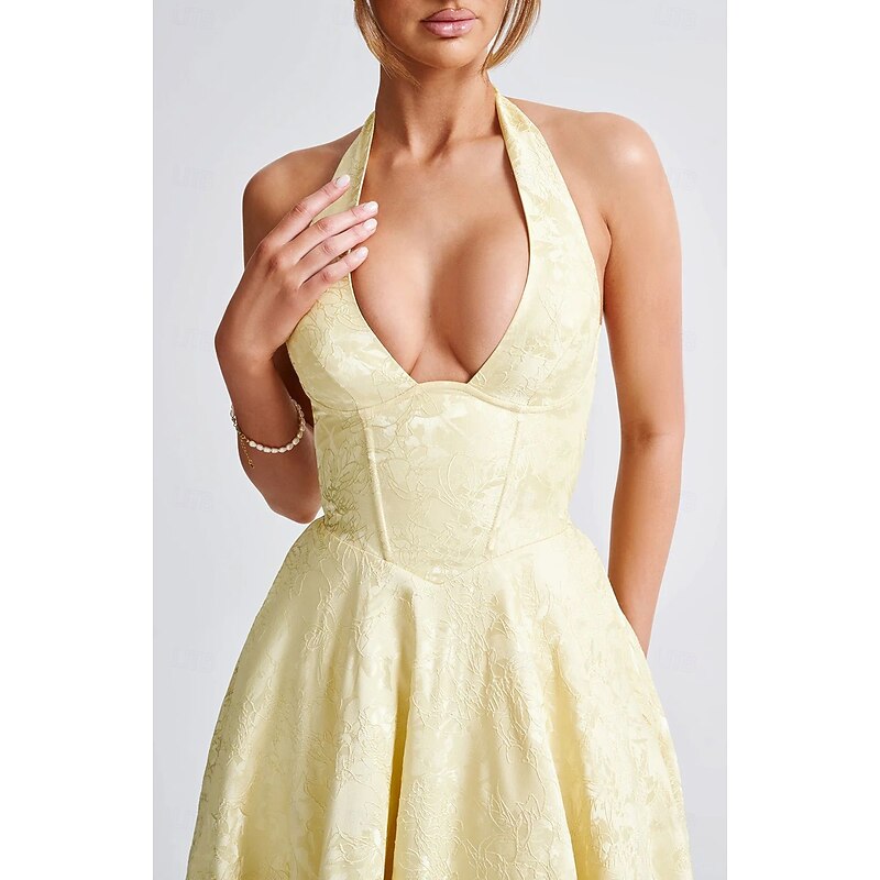 Retro Vintage 1950s Midi Dress Flare Dress Halter Floral Jacquard A-Line Fit & Flare Swing Fancy Dress Women's Carnival New Year Valentine's Day Wedding Vacation Tea Party Adults' Dress4