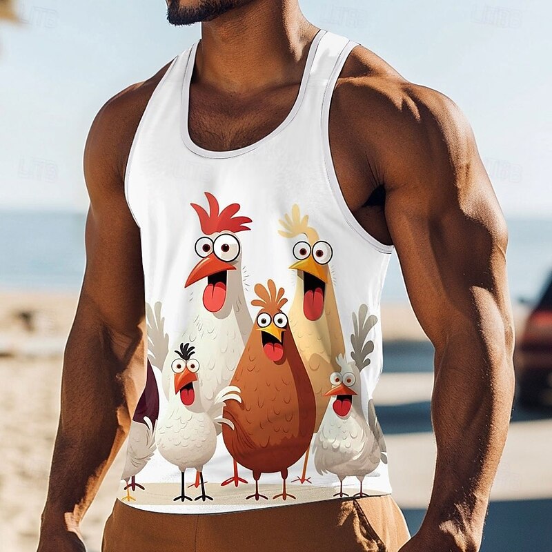 Men's Animal T Shirt Vest Top Sleeveless T shirt 3D Print Crew Neck Shirt Vacation Casual Hawaiian Holiday White 1 White Blue Summer Spring Clothing Apparel S M L XL XXL XXXL2