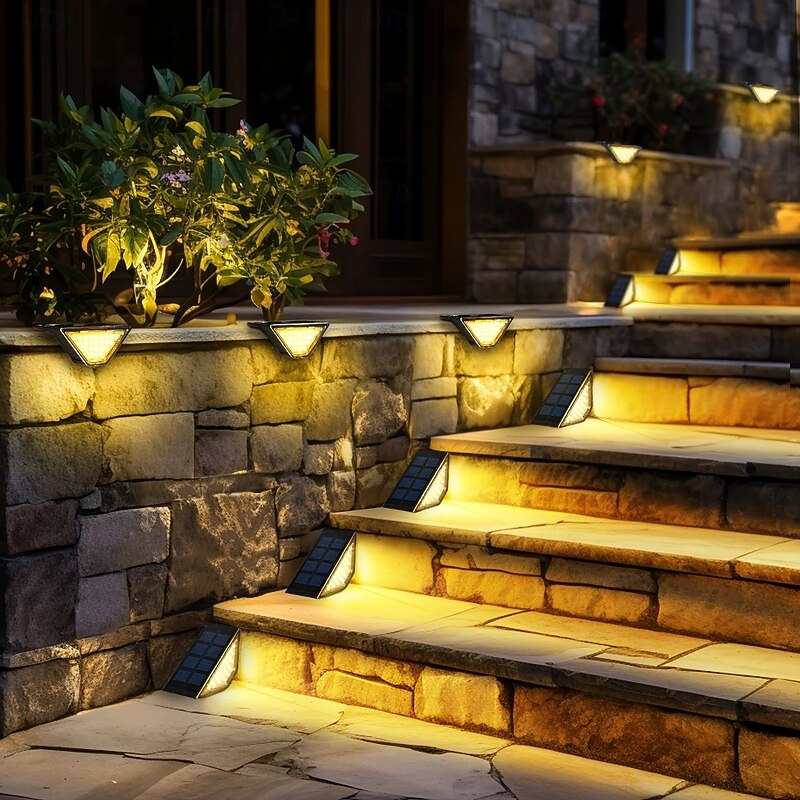 4 Pcs LED Solar Step Landscape Lights Outdoor Fence Light Waterproof Wall Light 24LEDs Home Garden Pathway Lighting Decoration2