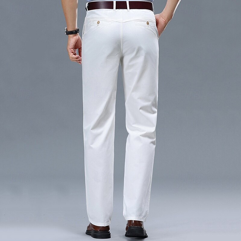 Men's Dress Pants Trousers Chinos Buttons Pocket Plain Comfort Formal Work Business Fashion Classic Style Black White Micro-elastic3