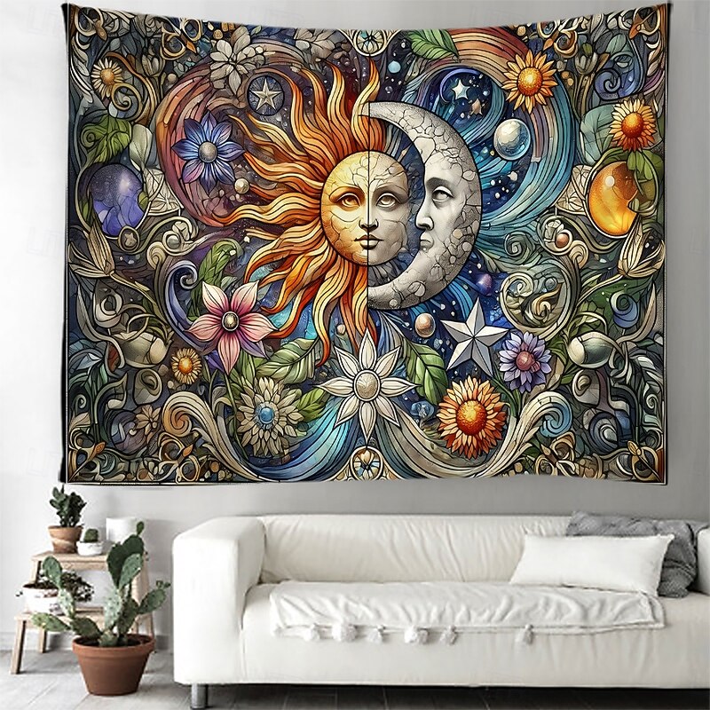 Sun and Moon Mandala Hanging Tapestry Wall Art Large Tapestry Mural Decor Photograph Backdrop Blanket Curtain Home Bedroom Living Room Decoration3