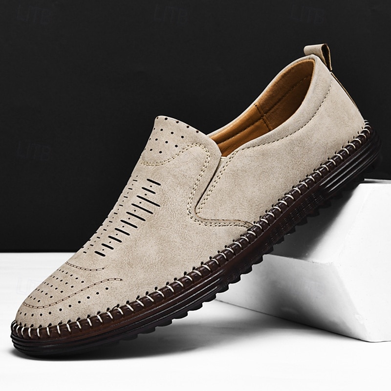 Men's Beige Suede Slip-On Loafers – Handmade Casual Moccasin Shoes for Daily Wear