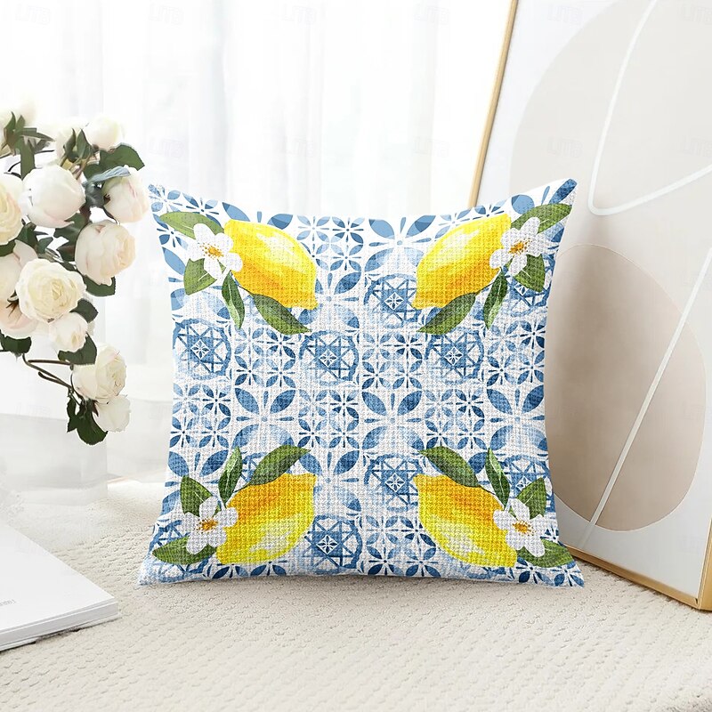 Lemon Plaid Decorative Toss Pillows Cover 1PC Soft Square Couch Cushion Case Pillowcase for Bedroom Livingroom Sofa Chair Spring Summer3